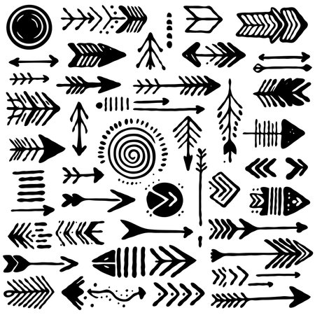 Set of hand drawn arrows. Collection of hand drawn arrows. Vector illustration.のイラスト素材