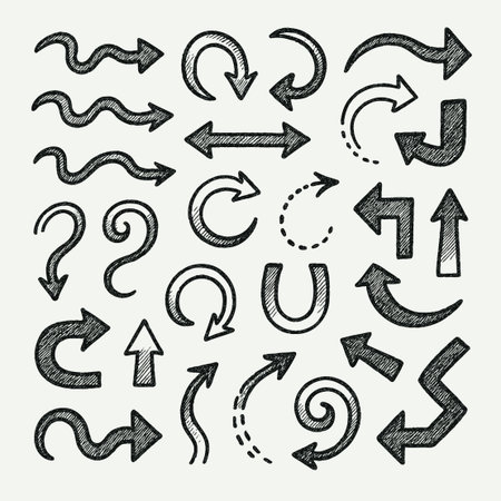 Set of hand drawn doodle arrow icons. Vector illustration.のイラスト素材