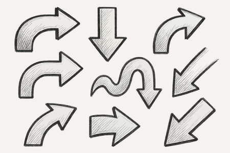 Set of hand drawn doodle arrows isolated on white background.のイラスト素材