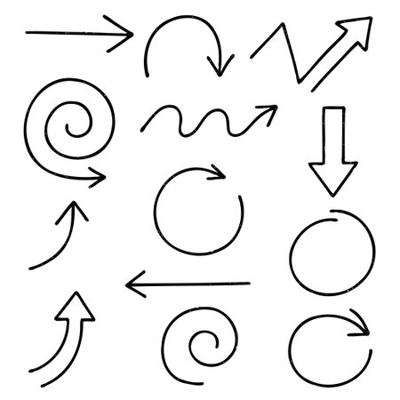 set of hand drawn arrows on white background. vector illustration. doodleのイラスト素材