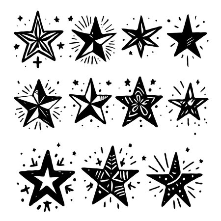 Set of hand drawn doodle stars. Vector illustration isolated on white background.のイラスト素材