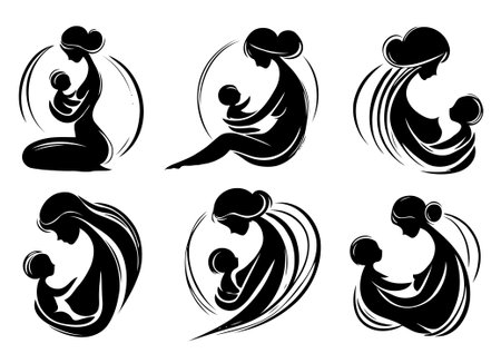 Pregnant woman silhouettes set. Motherhood, maternity, pregnancy, motherhood concept. Vector illustrationのイラスト素材