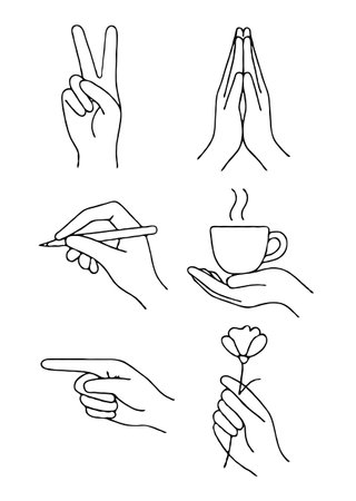 Continuous line drawing of hands holding coffee cup and flower. Vector illustrationのイラスト素材
