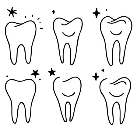 Doodle of tooth icon set on white background. Vector illustration.のイラスト素材
