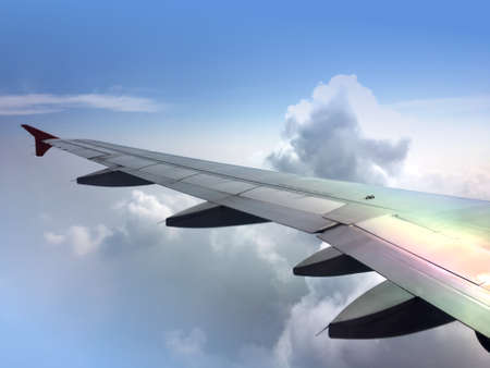White cloudy with blue sky from airplane view.の写真素材