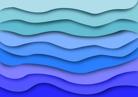 Abstract blue sea waves layer background. Paper cut art design pattern.