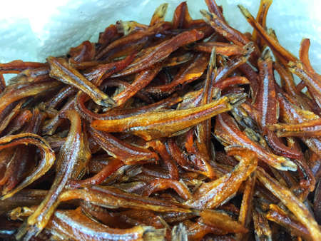 Crispy and juicy fried small fishの写真素材