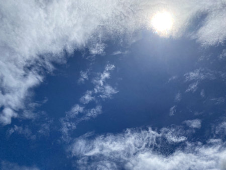 Beautiful blue sky and white cloud in the afternoon time. Color shade of nature background.の写真素材