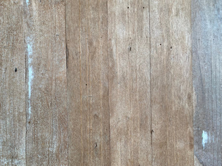 Light brown color shade of wood plank texture. Old vintage style of wooden wall on top view.の写真素材
