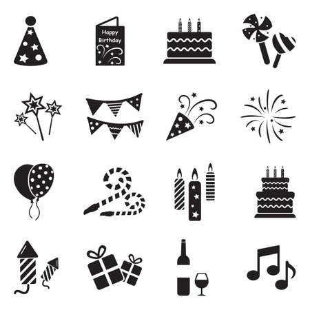 Birthday Party Icons. Black Flat Design. Vector Illustration.のイラスト素材