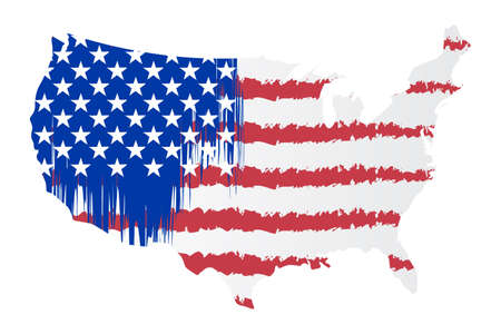 Map of United States of America with Flag. Vector Illustration Hand Painted with Brush.のイラスト素材