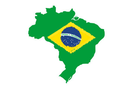 Map of Brazil with Flag. Hand Painted with Brush. Vector Illustration.のイラスト素材
