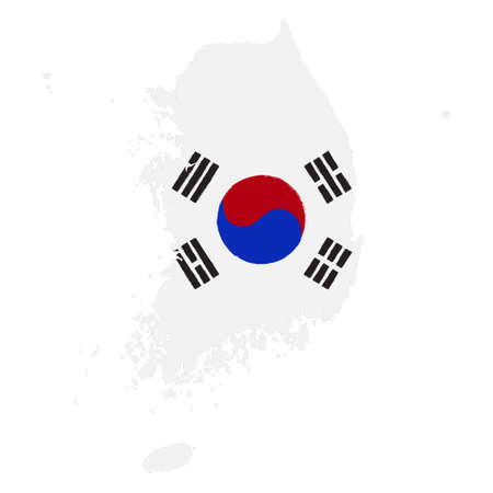 Map of South Korea with Flag. Hand Painted with Brush. Vector Illustration.のイラスト素材