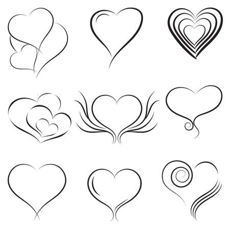 Heart swirls set on white background illustration.のイラスト素材