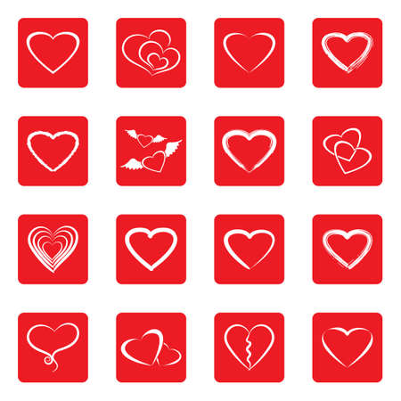 Hearts Icons. White Flat Design In Square. Vector Illustration.のイラスト素材