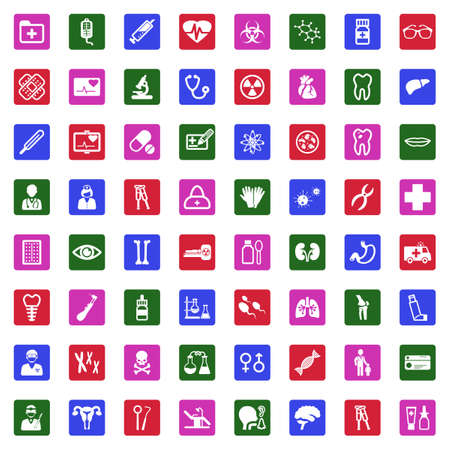 Medical Icons. White Flat Design In Circle. Vector Illustration.のイラスト素材