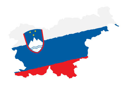 Map of Slovenia with flag. Hand painted with brush vector illustration.のイラスト素材