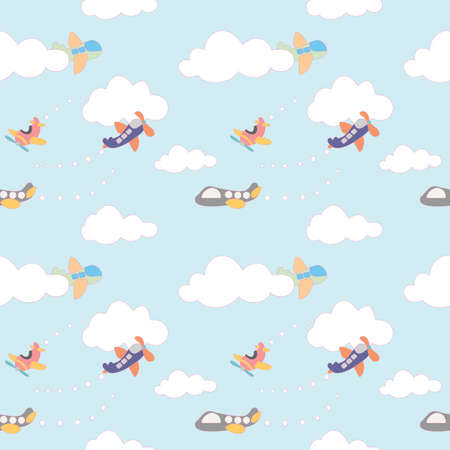 Cute planes seamless pattern. Vector illustration.のイラスト素材