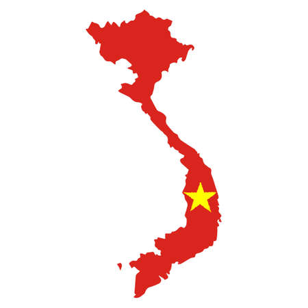 Map of Vietnam with Flag. Hand Painted with Brush. Vector Illustration.のイラスト素材