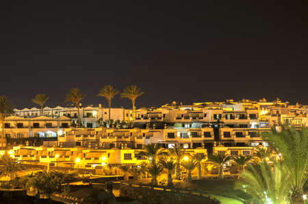 Lanzarote at night photographed from the hotel with all the lights in playa blancaのeditorial素材
