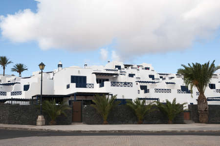 Lanzarote houses white color with decorative treesのeditorial素材