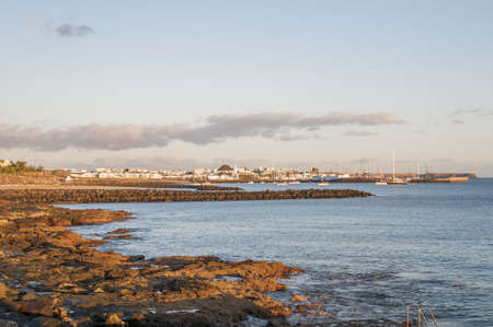 view of Playa Blanca, Lanzarote from the beachの写真素材