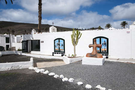 Lanzarote white houses with a small monumentのeditorial素材