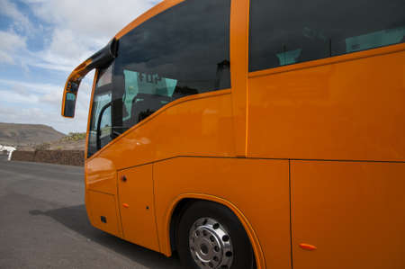 yellow bus waiting for passengersのeditorial素材