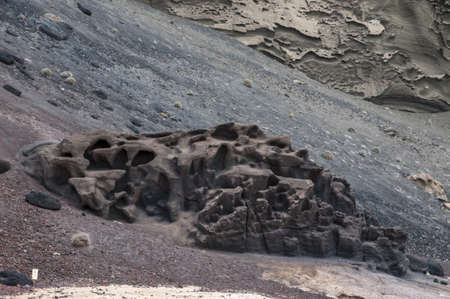 alien landscape of Lanzarote where we observe the stone desertの写真素材
