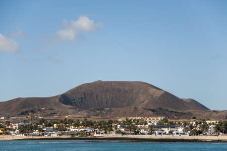 Fuerteventura volcano seen houses where living under the volcanoの写真素材