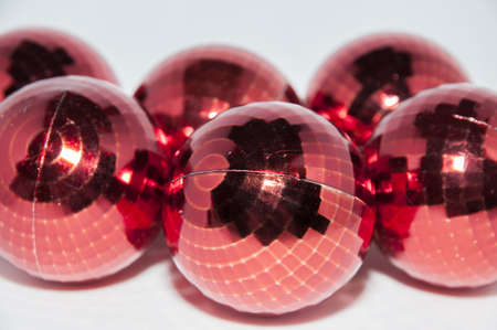 Christmas balls colored red to hang on the treeの写真素材