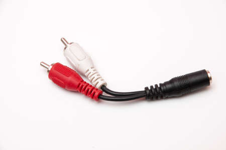 audio cable to plug in white and red on TVの写真素材