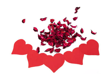 flower petals with hearts on a white background