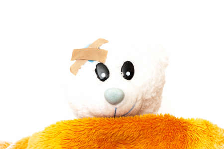 sick teddy bear on a white background