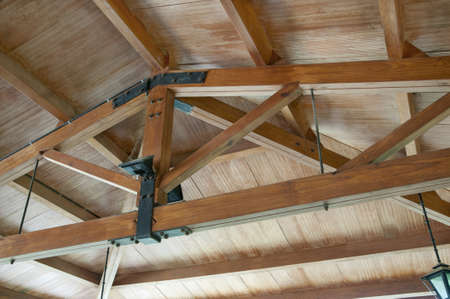 wooden structure on a porchの写真素材