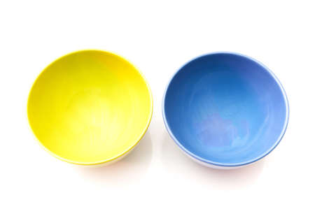 colorful bowls on a white backgroundの写真素材