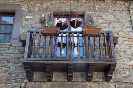 balconies decorated with plants and flowersの写真素材