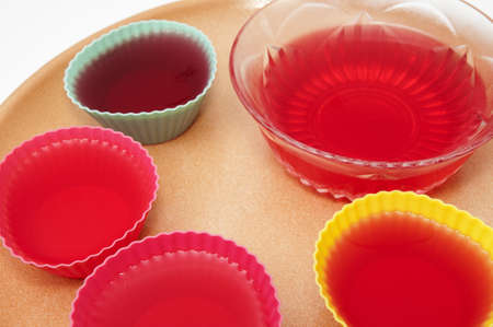 strawberry flavored gelatin on a white backgroundの写真素材