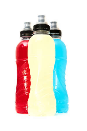 energy drinks with different flavors on a white backgroundの写真素材