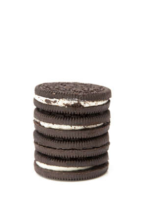 chocolate cookies with cream on a white backgroundの写真素材