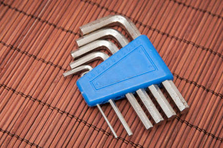 workshop keys on a wooden backgroundの写真素材