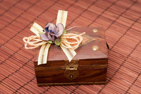 locked box on a wooden backgroundの写真素材