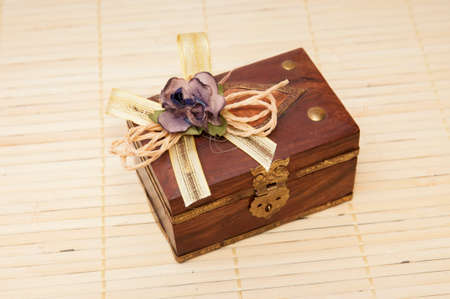 locked box on a wooden backgroundの写真素材