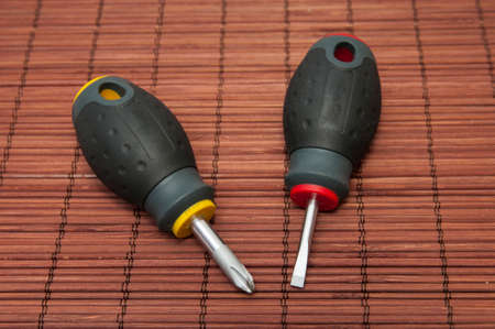 mounting tools on a wooden backgroundの写真素材