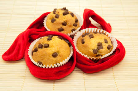 Christmas chocolate muffins with chocolate chipsの写真素材