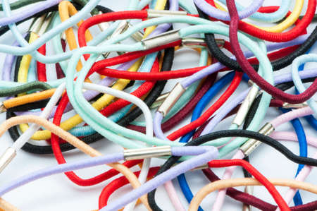 rubber bands for hair on a white backgroundの写真素材