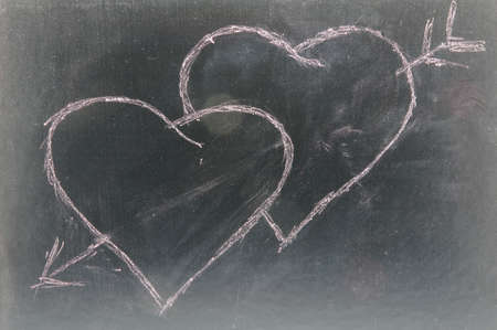 red hearts on a school blackboardの写真素材