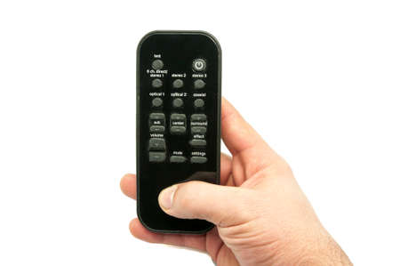 hand with a remote control on a white background