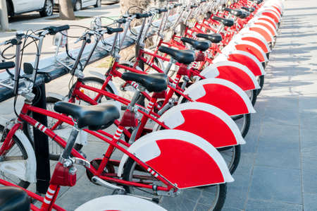 red bicycles in Barcelona for walkingの写真素材