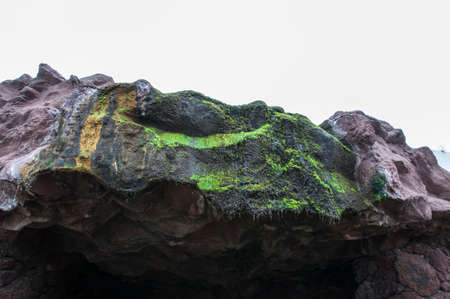 stones with moss wet from water seepingの写真素材